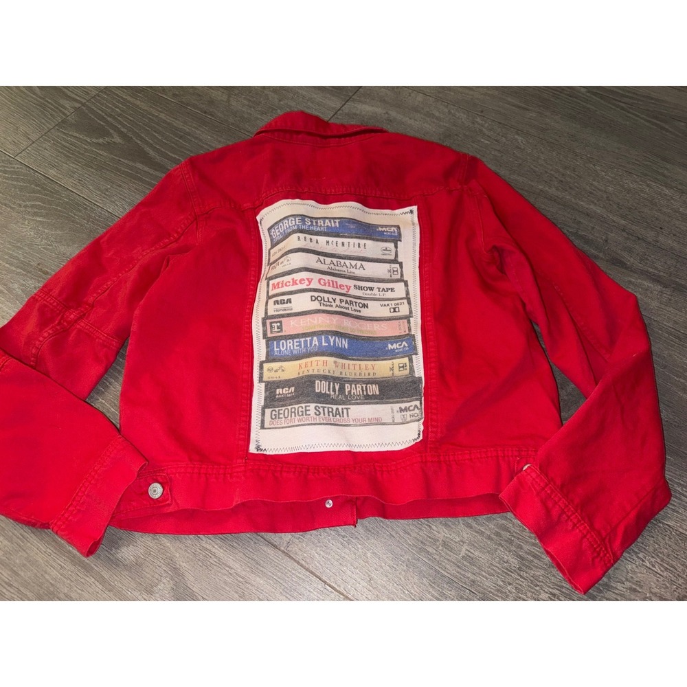 We The Free Red Denim Jacket Country Music Nashville custom Women Large - Picture 1 of 5
